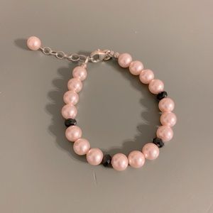 Light Pink Pearl & Black Crystal Bracelet